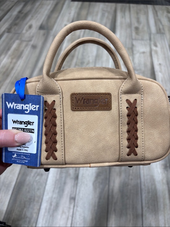 Wrangler Handbags - Wrangler Beige Mini Satchel with Brown Braided Accents
